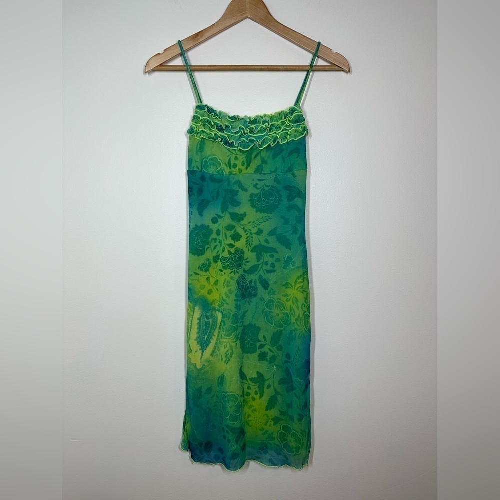 VINTAGE La Belle Lime Green‎ Burnout Mini Dress Small